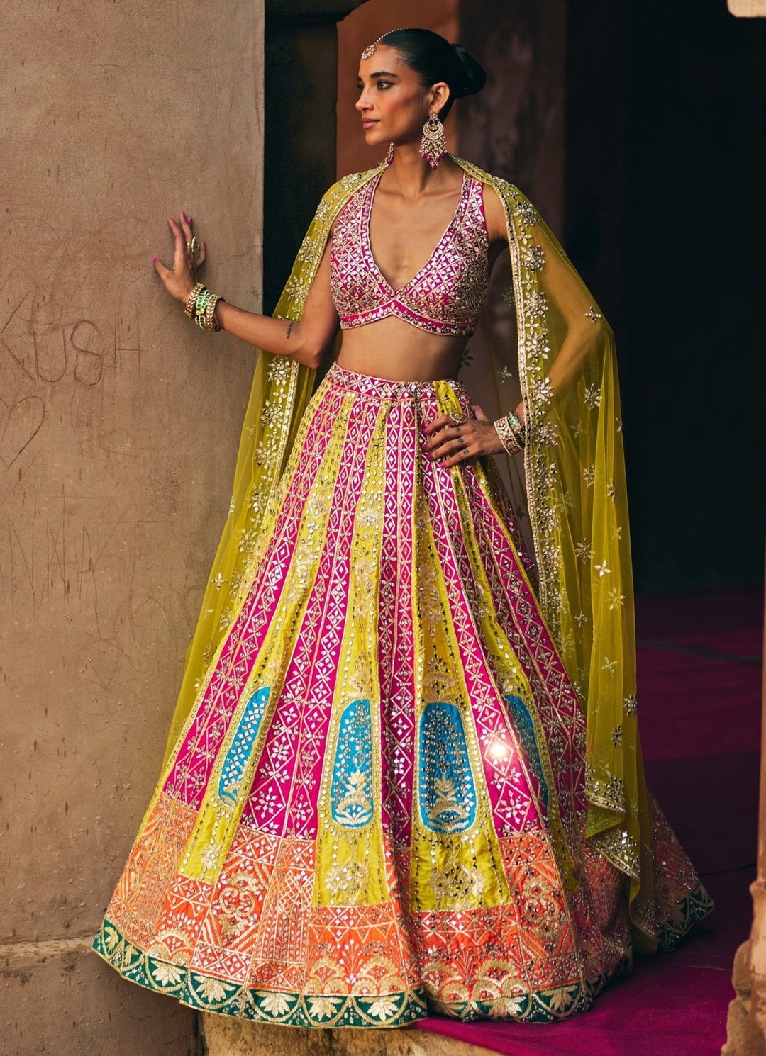 Multicolour Raw Silk Lehenga Set Angad Singh - Fabilicious Fashion