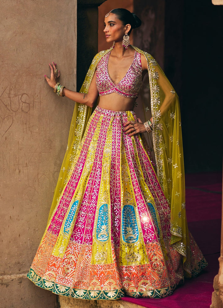 Multicolour Raw Silk Lehenga Set Angad Singh - Fabilicious Fashion