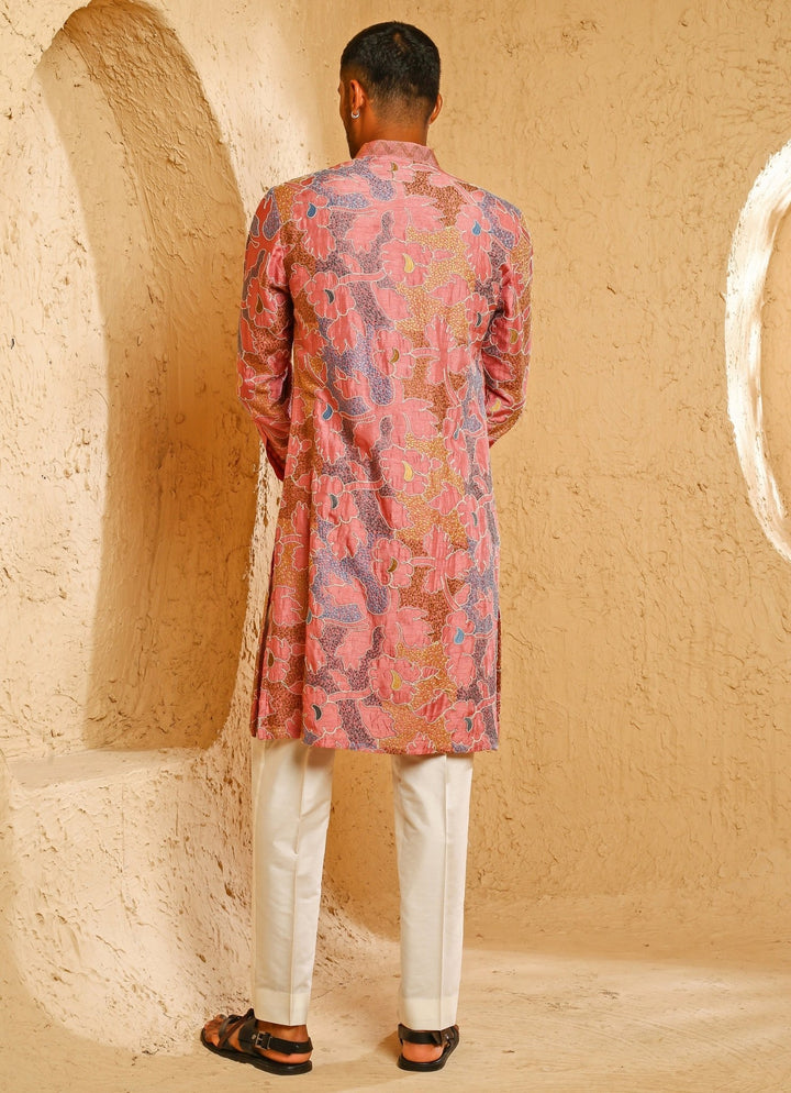 Multicolour Silk Blend Kurta Pants Set Chatenya Mittal - Fabilicious Fashion