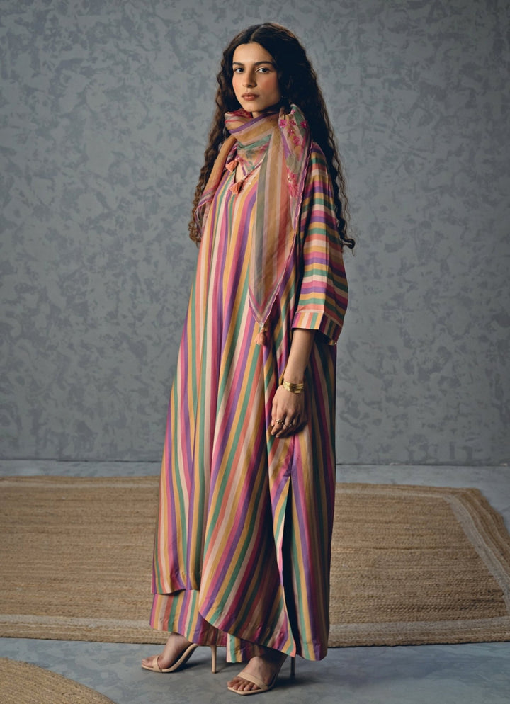 Multicolour Silk Kurta Pants Set Paulmi and Harsh X Ease - Fabilicious Fashion