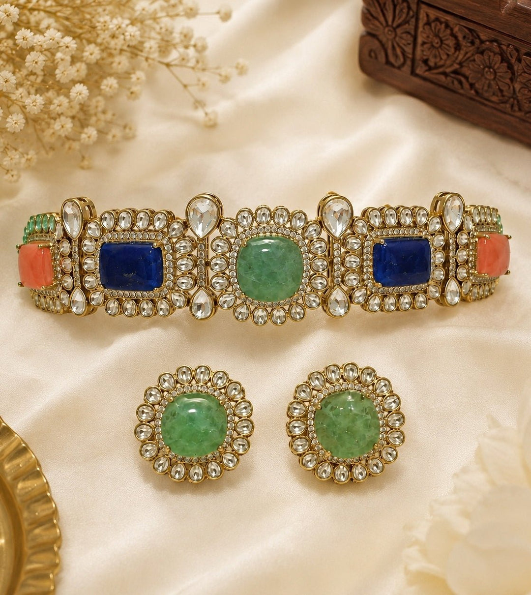 Vivinia By Vidhi Mehra Multicolour Stone And Kundan Choker SetFabilicious Fashion