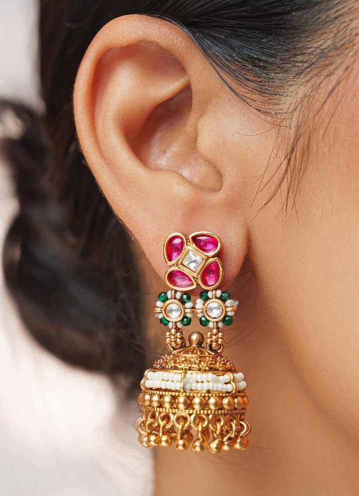 Multicolour Stone And Polki Gold Necklace Set Zevar by Geeta - Fabilicious Fashion