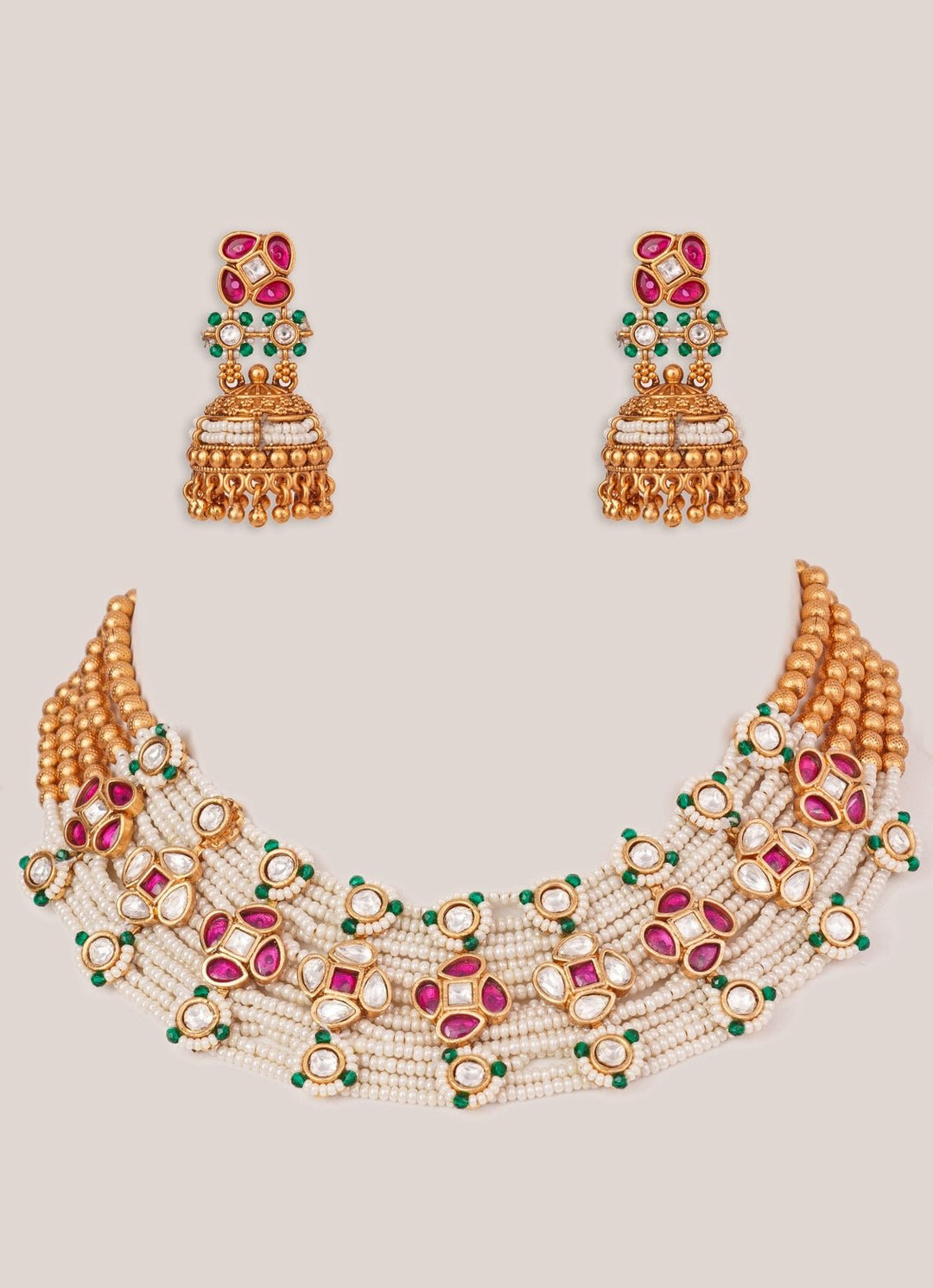Multicolour Stone And Polki Gold Necklace Set Zevar by Geeta - Fabilicious Fashion