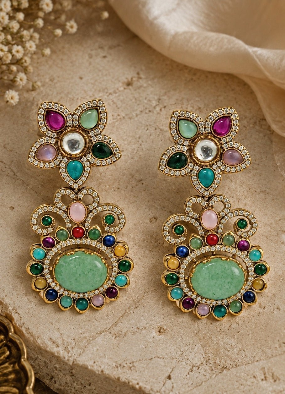 Vivinia By Vidhi Mehra Multicolour Stone Floral Statement EarringsFabilicious Fashion