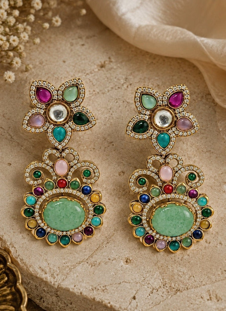 Vivinia By Vidhi Mehra Multicolour Stone Floral Statement EarringsFabilicious Fashion