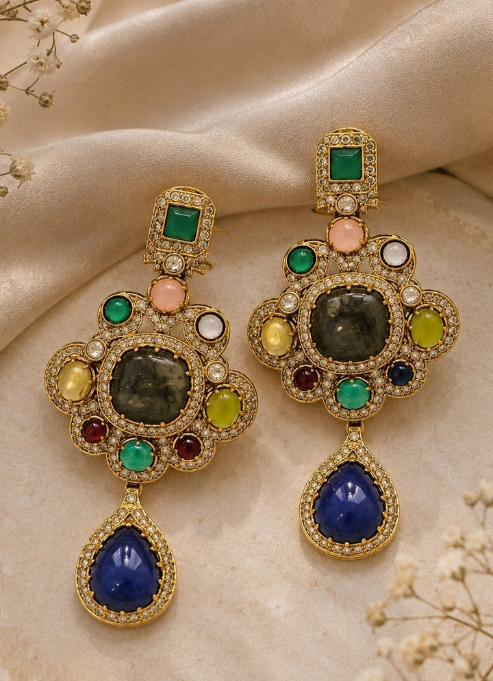 Vivinia By Vidhi Mehra Multicolour Stone Statement Drop EarringsFabilicious Fashion