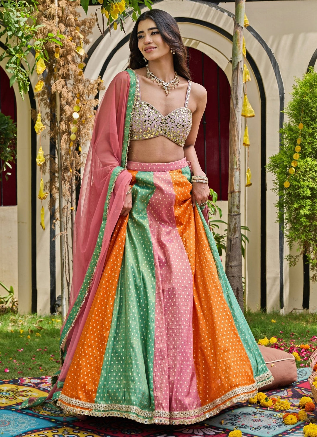Multicolour Tissue Lehenga Set Deepika Chadha - Fabilicious Fashion