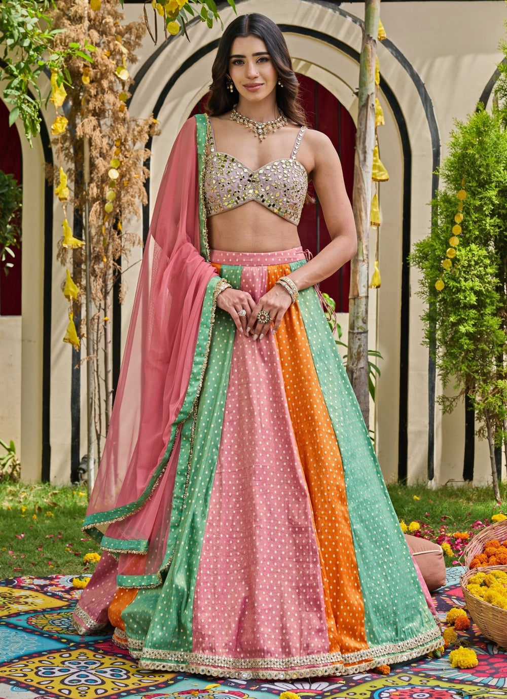 Multicolour Tissue Lehenga Set Deepika Chadha - Fabilicious Fashion
