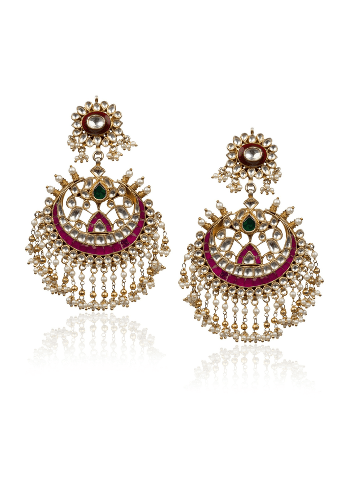 Multicoloured Big Earrings with 22 kt Jadtar Stone Riana by Shikha Jindal - Fabilicious Fashion