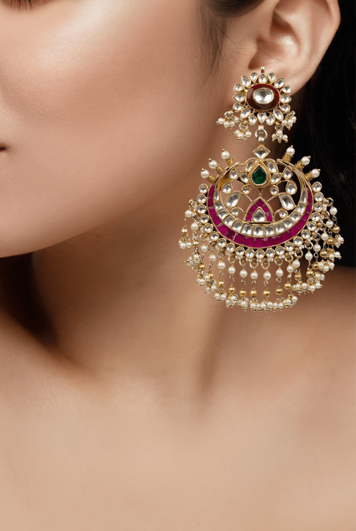 Multicoloured Big Earrings with 22 kt Jadtar Stone Riana by Shikha Jindal - Fabilicious Fashion
