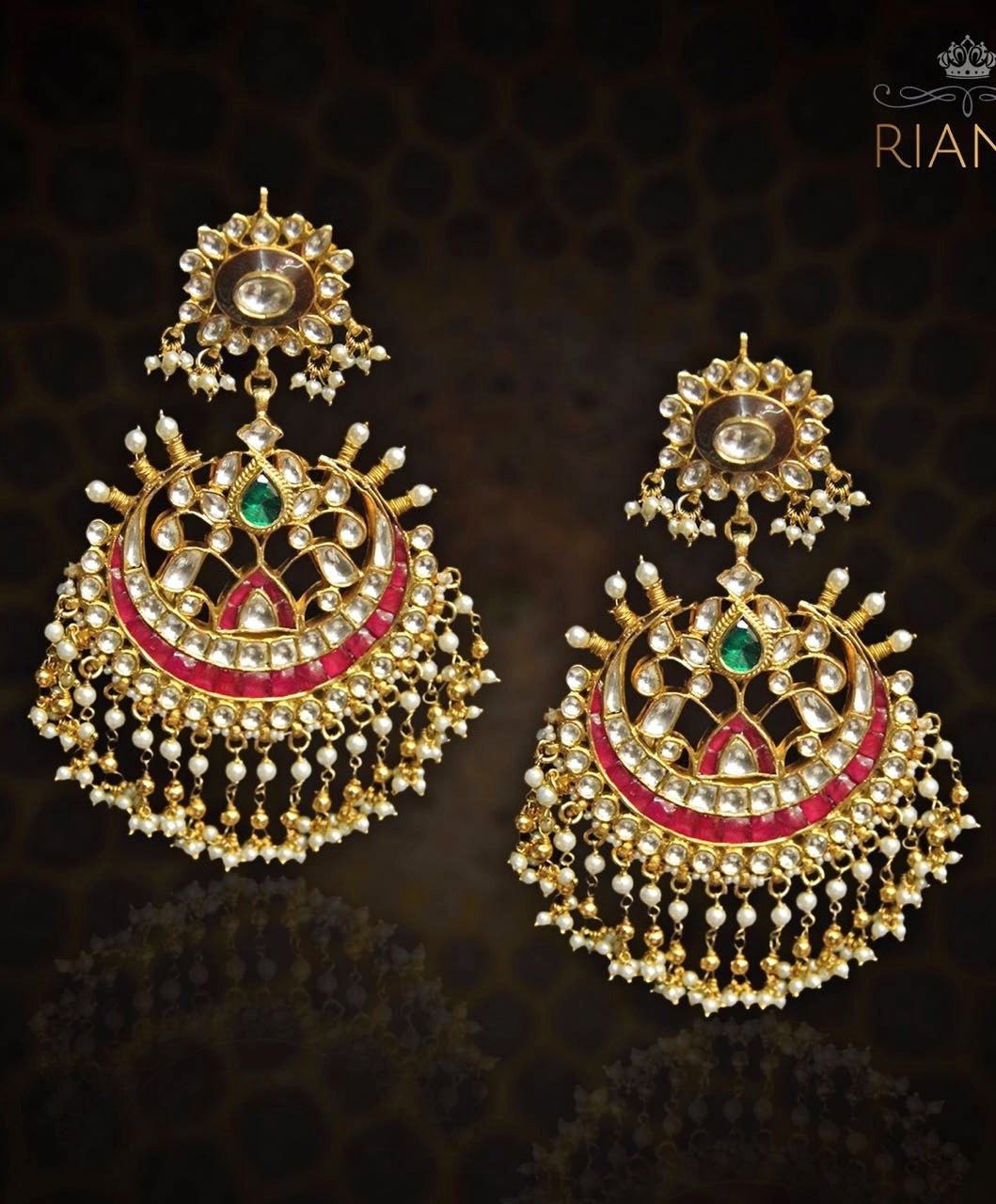 Multicoloured Big Earrings with 22 kt Jadtar Stone Riana by Shikha Jindal - Fabilicious Fashion