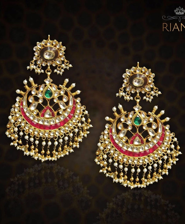 Multicoloured Big Earrings with 22 kt Jadtar Stone Riana by Shikha Jindal - Fabilicious Fashion