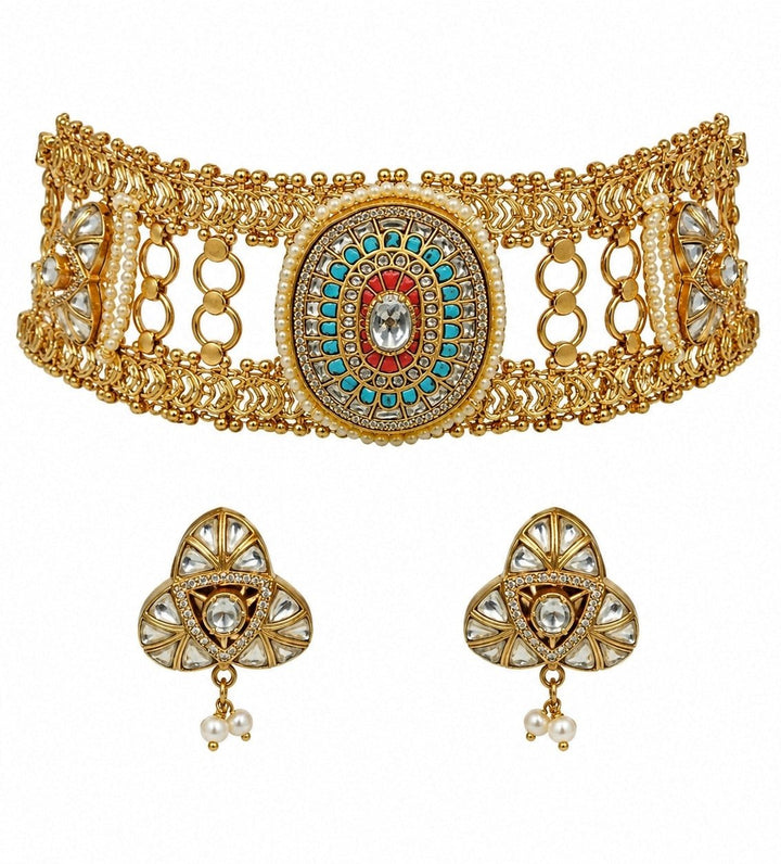 Vivinia By Vidhi Mehra Multicoloured Jadau Kundan Choker Set With Pearl AccentsFabilicious Fashion