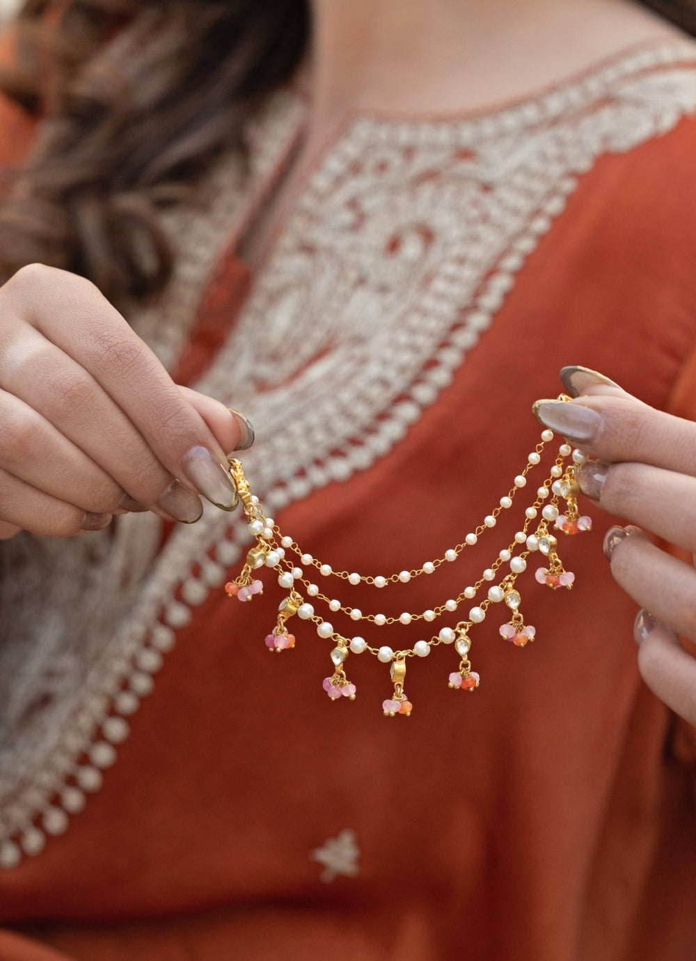 Do Taara Multicoloured Kundan & Pearls Kaan ChainFabilicious Fashion