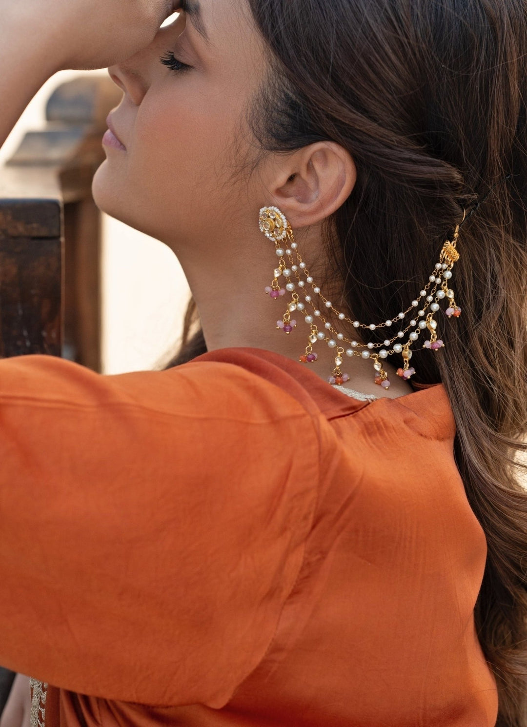 Do Taara Multicoloured Kundan & Pearls Kaan ChainFabilicious Fashion
