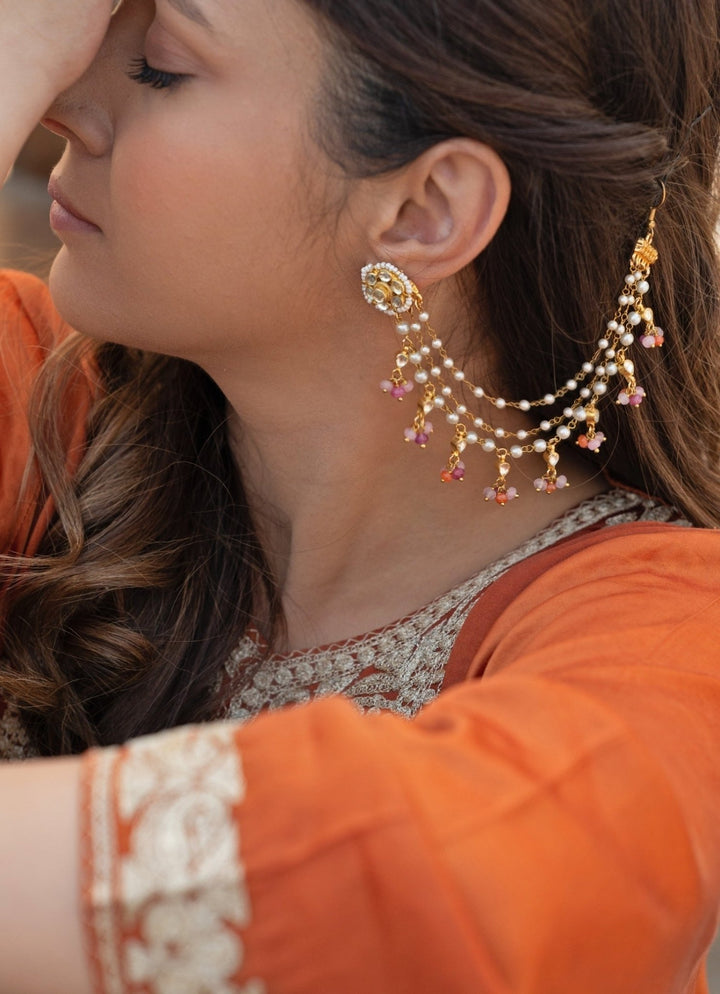 Do Taara Multicoloured Kundan &amp; Pearls Kaan ChainFabilicious Fashion