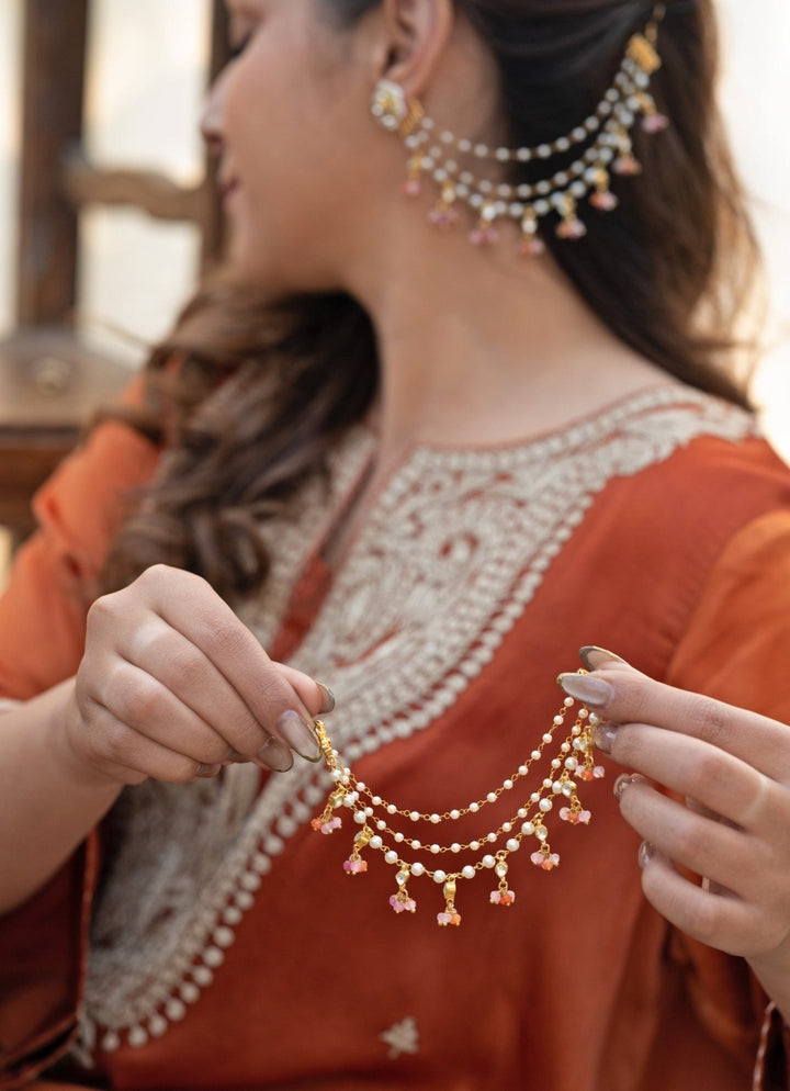 Do Taara Multicoloured Kundan &amp; Pearls Kaan ChainFabilicious Fashion
