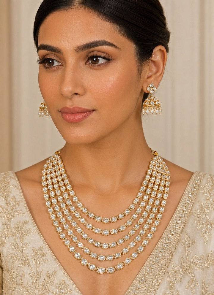 Zevar by Geeta Multilayer Long Kundan Necklace SetFabilicious Fashion