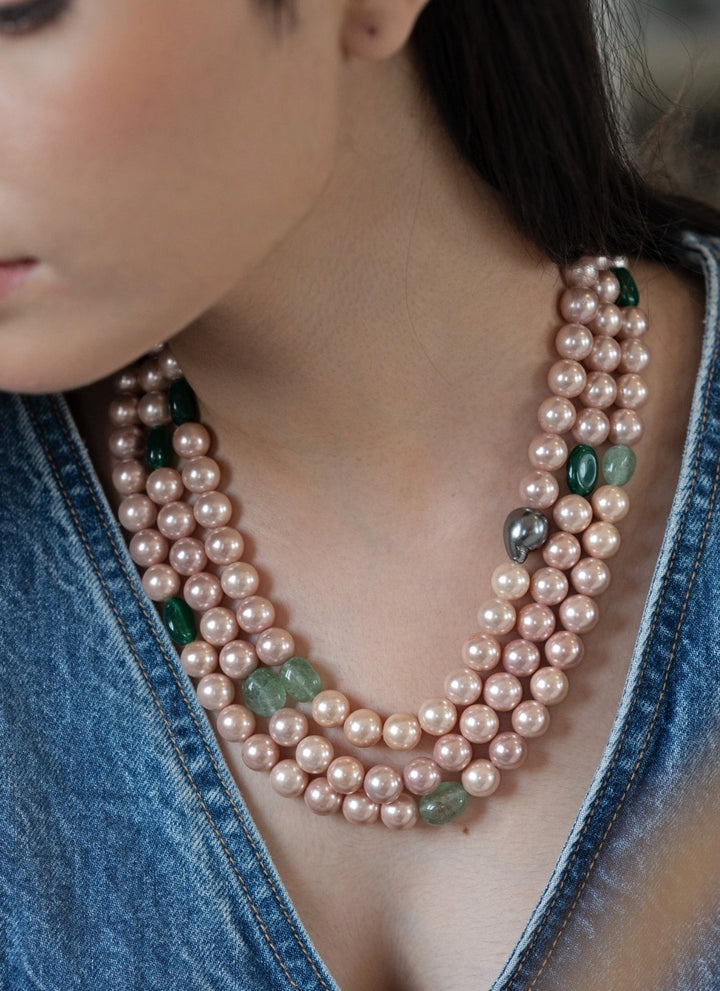 Do Taara Multilayered Pink And Grey Pearl NecklaceFabilicious Fashion