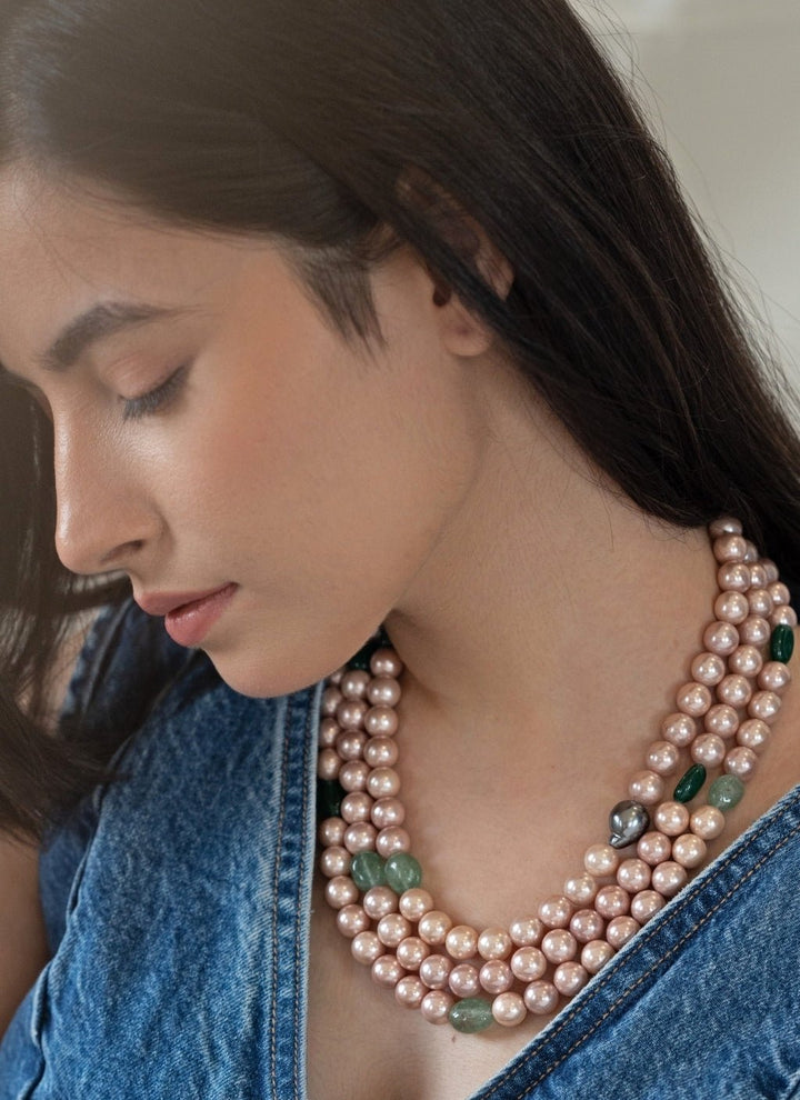 Do Taara Multilayered Pink And Grey Pearl NecklaceFabilicious Fashion