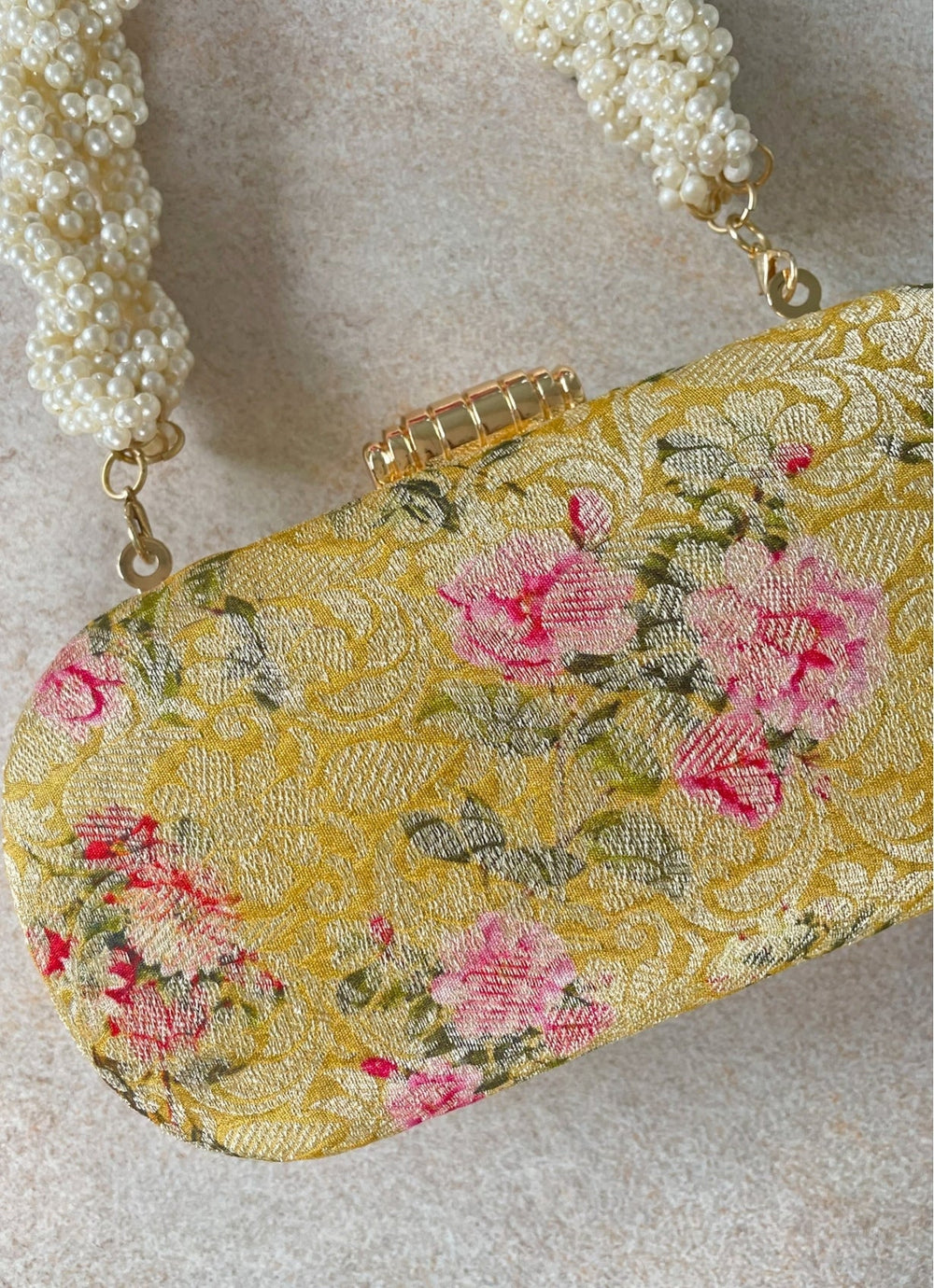 Mustard Brocade Clutch AMYRA - Fabilicious Fashion