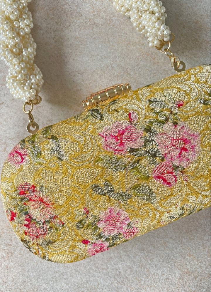 Mustard Brocade Clutch AMYRA - Fabilicious Fashion