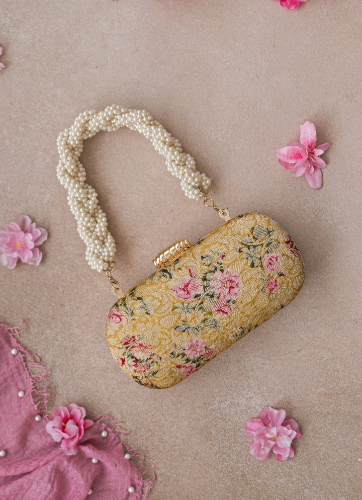 Mustard Brocade Clutch AMYRA - Fabilicious Fashion