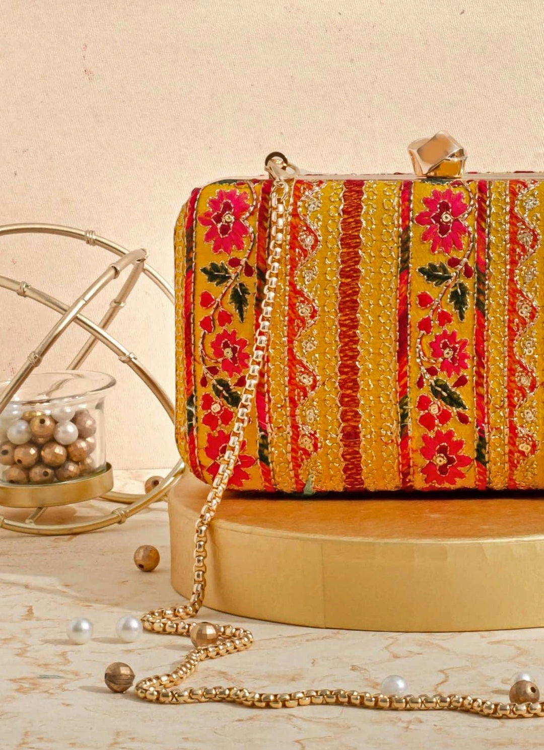Mustard Embroidered Clutch AMYRA - Fabilicious Fashion