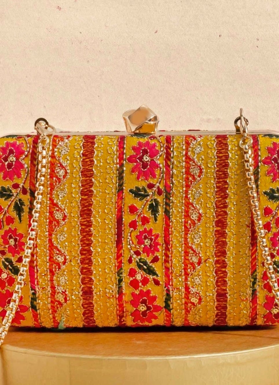 Mustard Embroidered Clutch AMYRA - Fabilicious Fashion