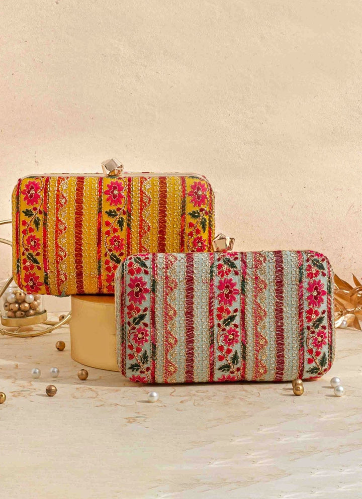 Mustard Embroidered Clutch AMYRA - Fabilicious Fashion