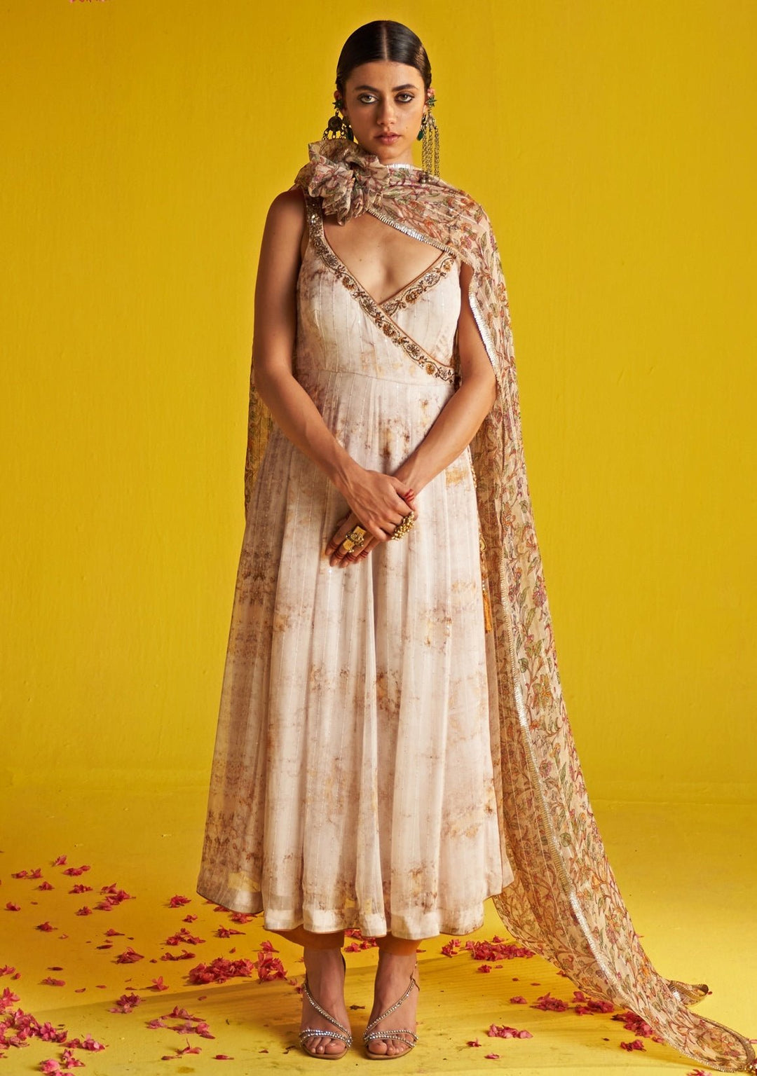 Mustard Gold And Ivory Embroidered Anarkali Set Studio Bagechaa - Fabilicious Fashion