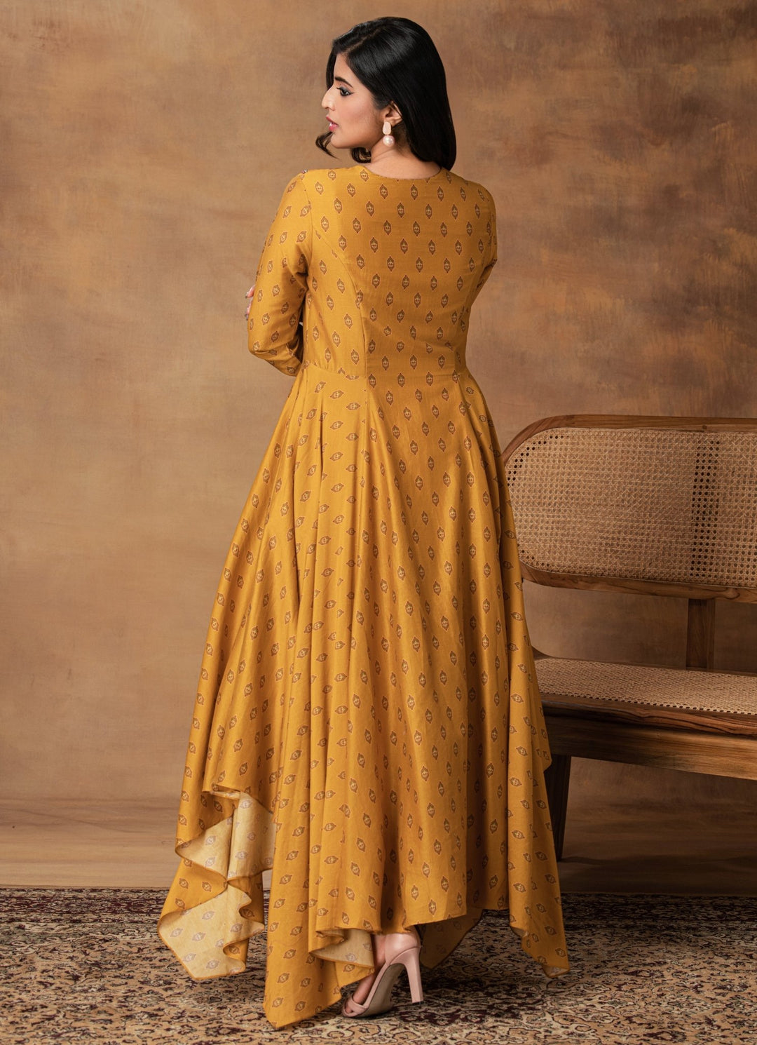 Mustard Gold Chanderi Asymmetrical Kurta Pant Set Isha Gupta Tayal - Fabilicious Fashion