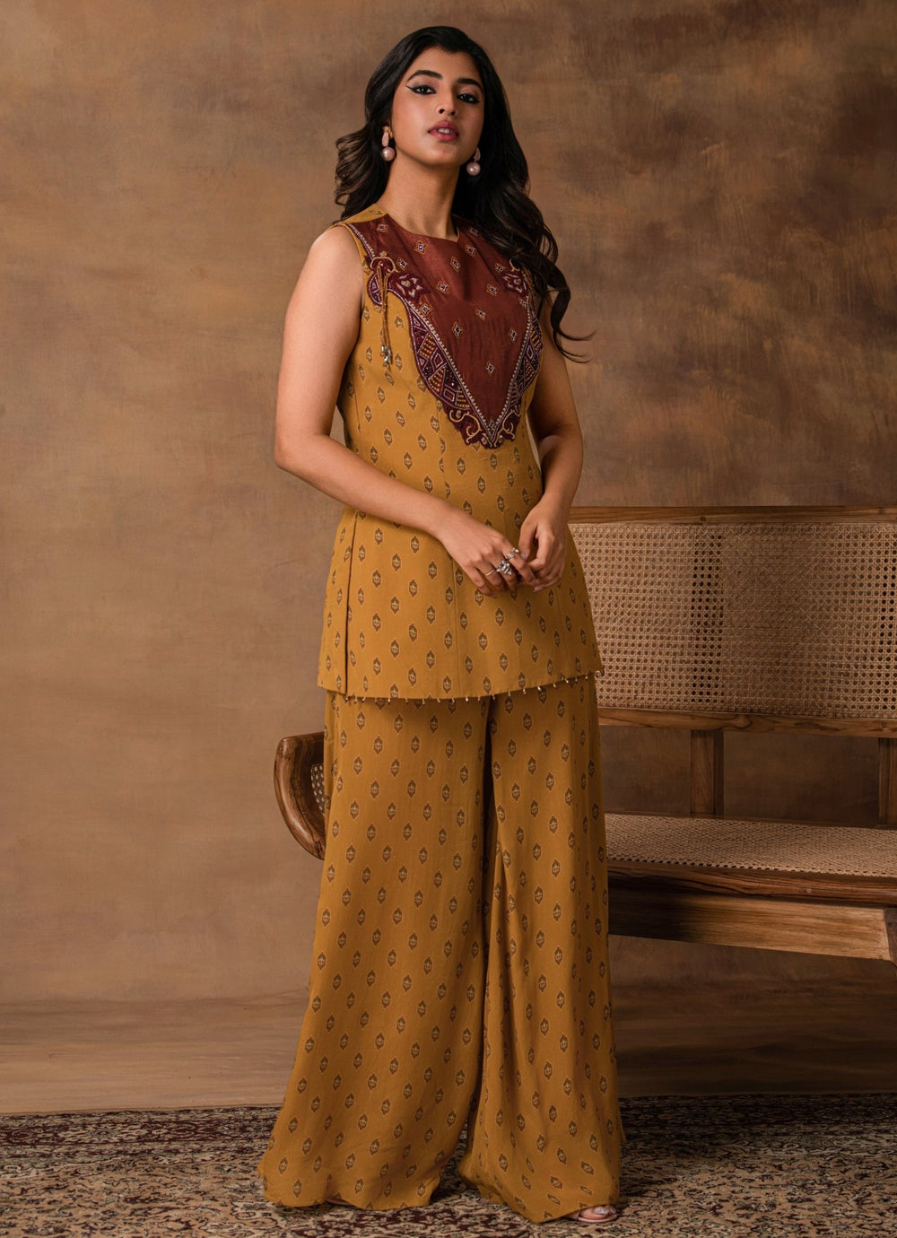 Mustard Gold Crepe Peplum Kurta Pant Set Isha Gupta Tayal - Fabilicious Fashion
