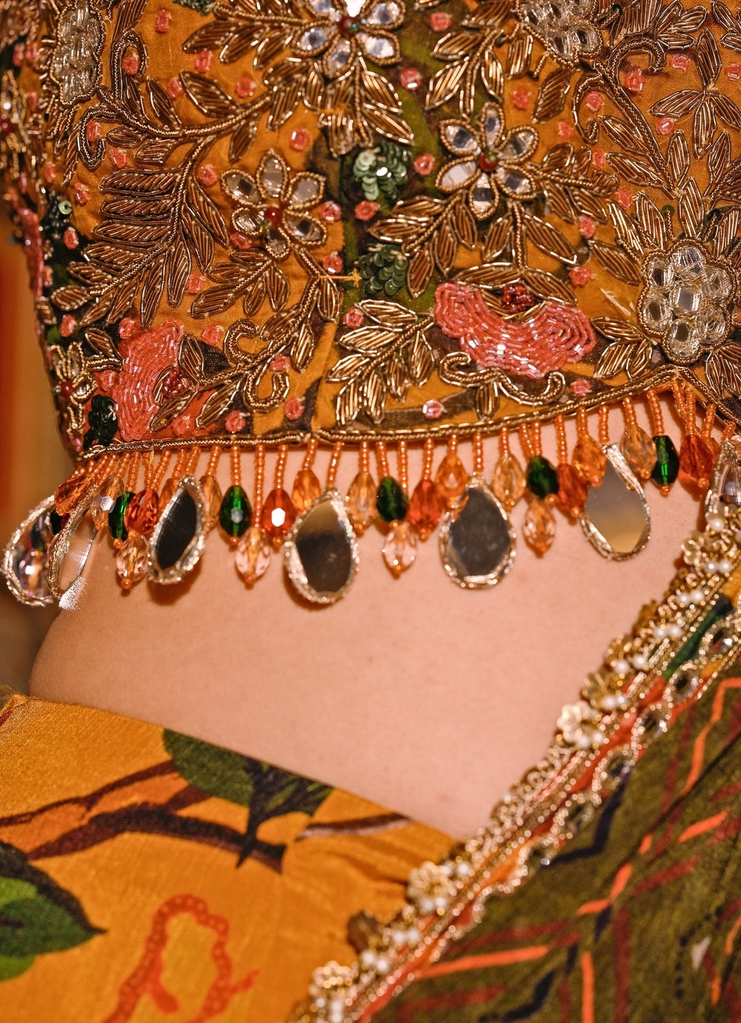 Juhi Bengani Mustard Yellow And Green Printed Organza Pre-Draped SareeFabilicious Fashion