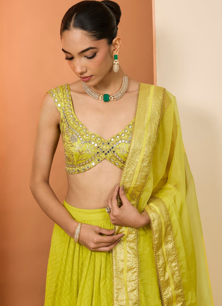Mustard Yellow Banarasi Chanderi Lehenga Set Neha Khullar - Fabilicious Fashion