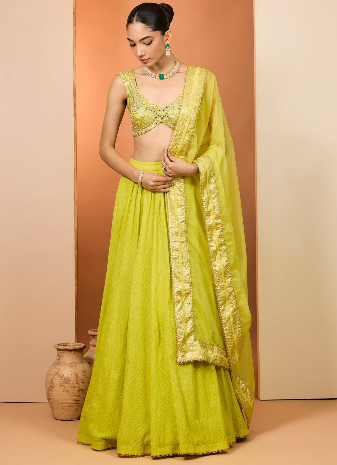 Mustard Yellow Banarasi Chanderi Lehenga Set Neha Khullar - Fabilicious Fashion