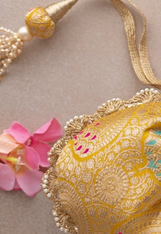 Mustard Yellow Banarasi Potli AMYRA - Fabilicious Fashion