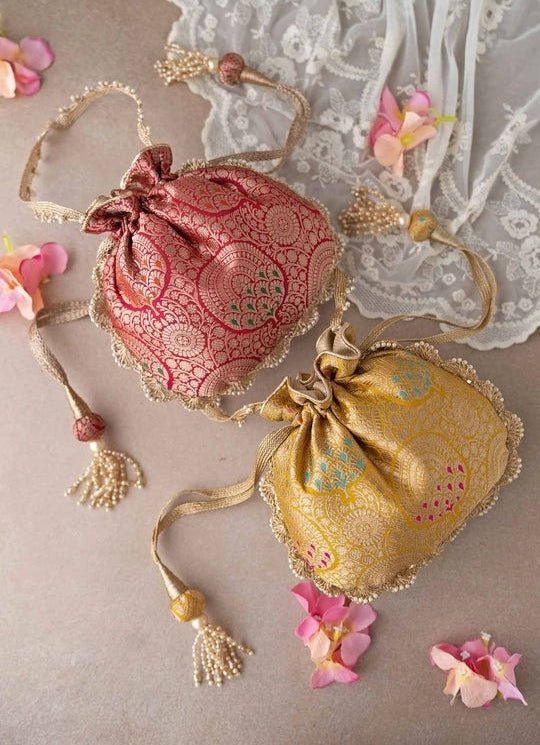 Mustard Yellow Banarasi Potli AMYRA - Fabilicious Fashion