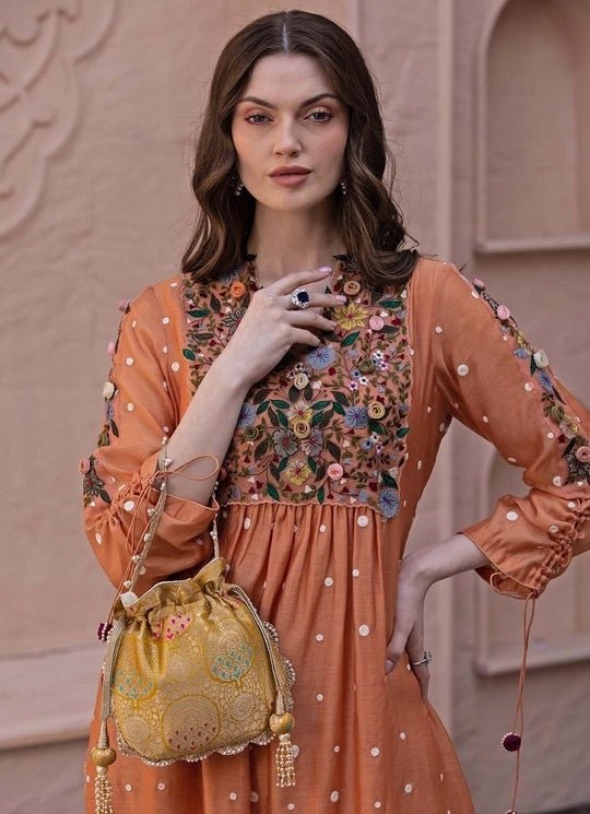 Mustard Yellow Banarasi Potli AMYRA - Fabilicious Fashion