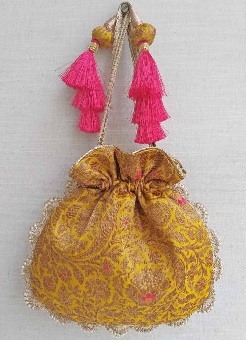 Mustard Yellow Banarasi Potli AMYRA - Fabilicious Fashion