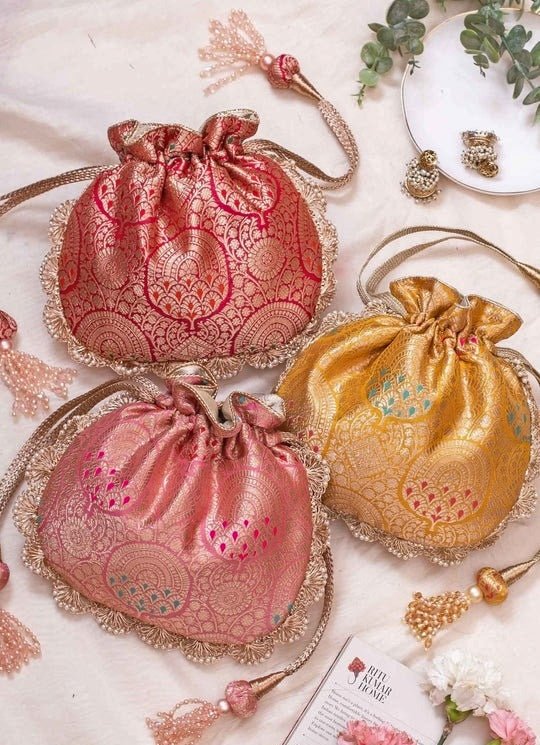 Mustard Yellow Banarasi Potli AMYRA - Fabilicious Fashion