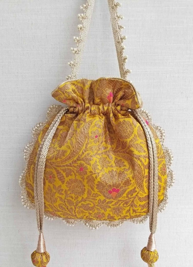 Mustard Yellow Banarasi Potli AMYRA - Fabilicious Fashion