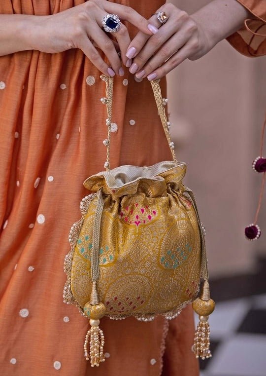 Mustard Yellow Banarasi Potli AMYRA - Fabilicious Fashion