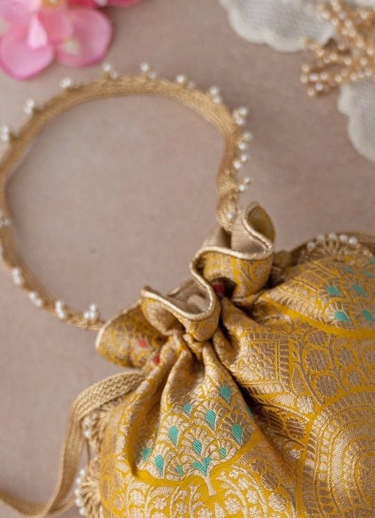 Mustard Yellow Banarasi Potli AMYRA - Fabilicious Fashion