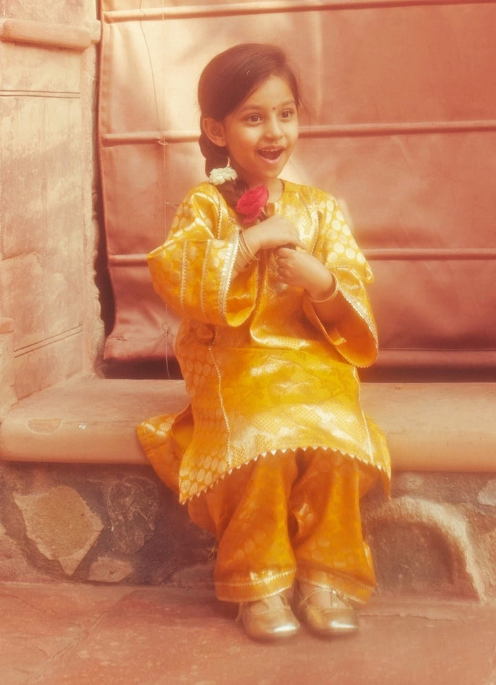 Mustard Yellow Brocade Kurta Salwar Set Chotibuti - Fabilicious Fashion