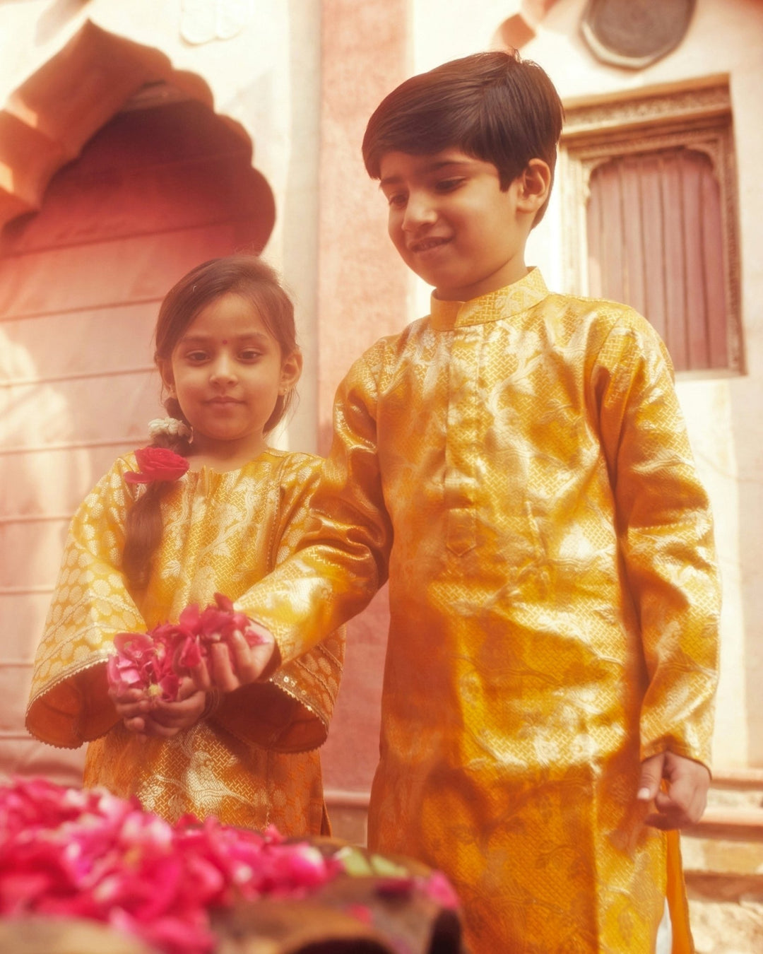 Mustard Yellow Brocade Kurta Salwar Set Chotibuti - Fabilicious Fashion