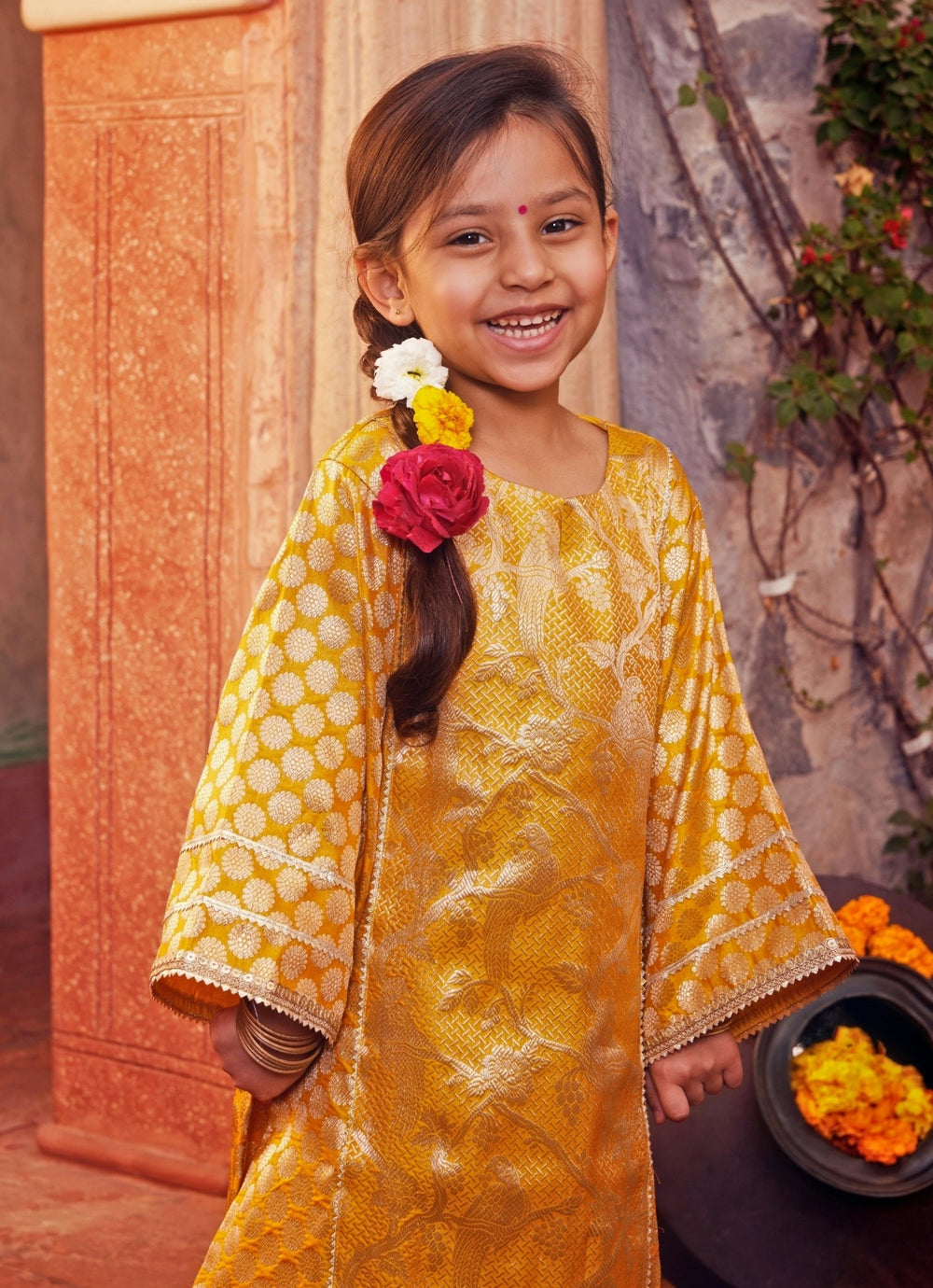 Mustard Yellow Brocade Kurta Salwar Set Chotibuti - Fabilicious Fashion