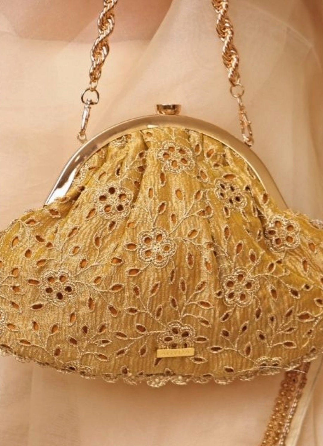 Amyra Mustard Yellow Cutwork Vintage PurseFabilicious Fashion