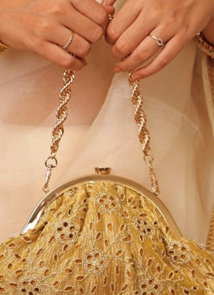 Amyra Mustard Yellow Cutwork Vintage PurseFabilicious Fashion