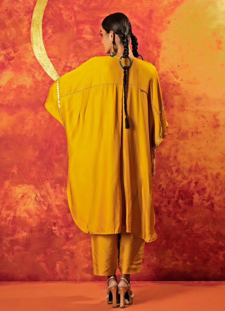Mustard Yellow Embroidered Anti - Fit Kurta With Pants Prahnaaya - Fabilicious Fashion